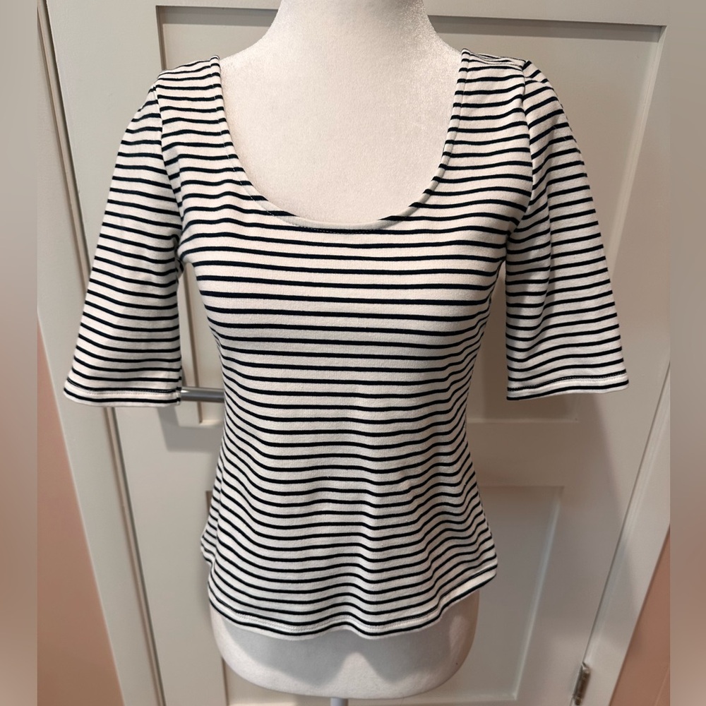 Sunday in Brooklyn size XS navy and white stripe scoop neck top with three bows